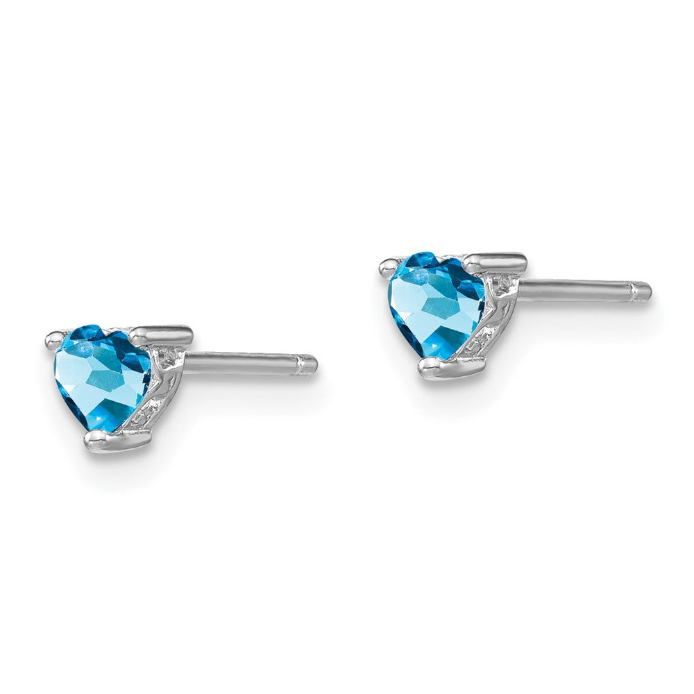 Sterling Silver Rhodium-Plated 4mm Heart Aquamarine Post Earrings