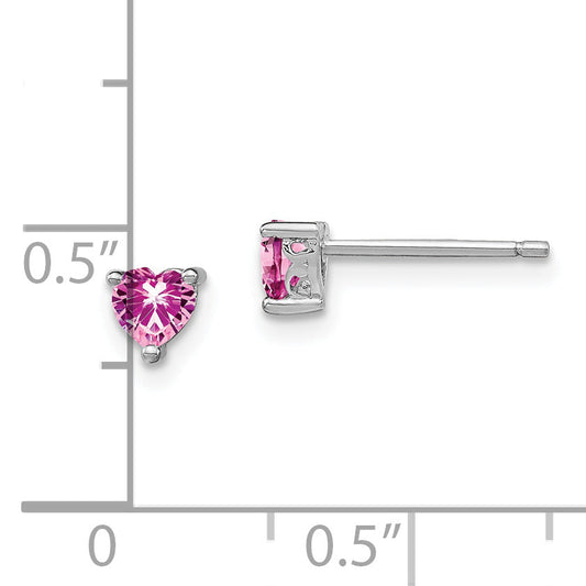 Sterling Silver Rhod-Pltd 4mm Heart Cr. Pink Sapphire Post Earrings
