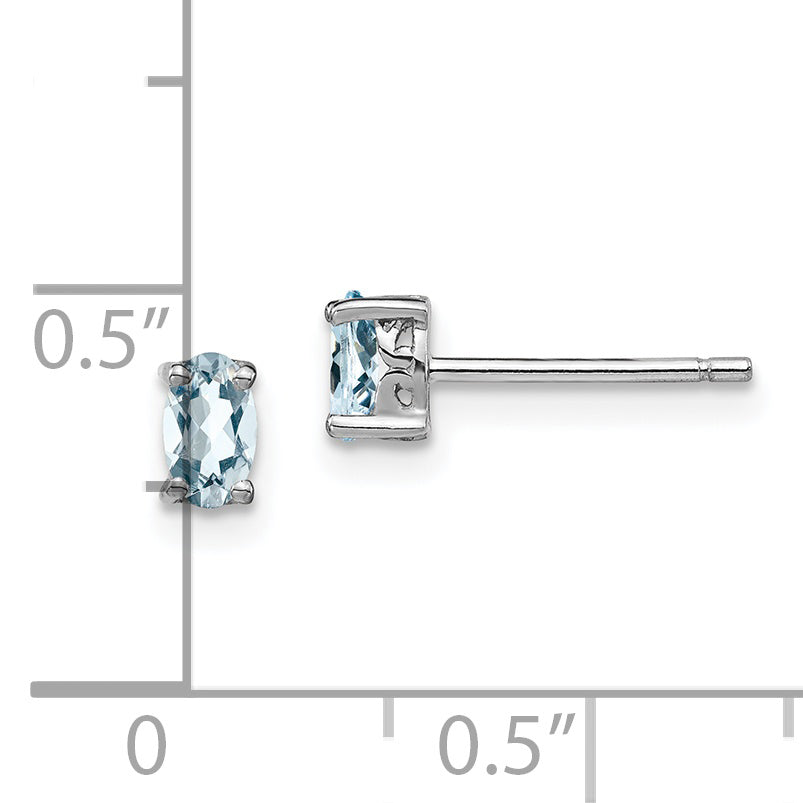 Sterling Silver Rhodium-Plated 5X3mm Oval Aquamarine Post Earrings
