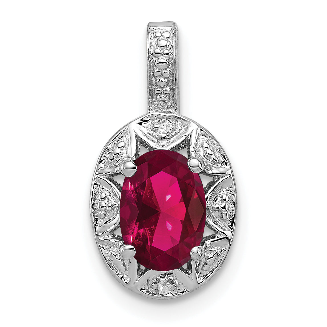 Sterling Silver Rhodium-Plated Diam. & Created Ruby Pendant