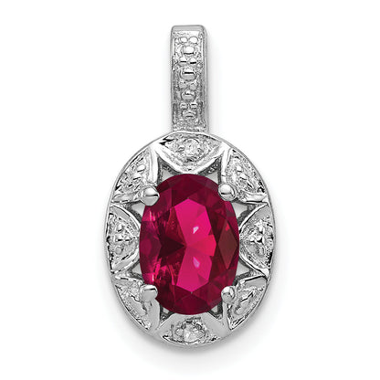 Sterling Silver Rhodium-Plated Diam. & Created Ruby Pendant