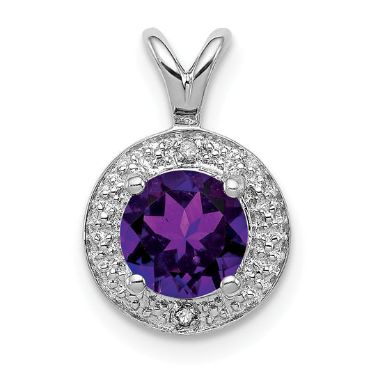 Sterling Silver Rhodium-Plated Diam. & Amethyst Pendant