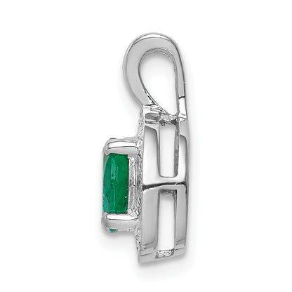 Sterling Silver Rhodium-Plated Diam. & Created Emerald Pendant