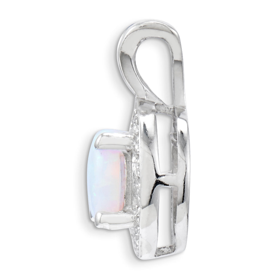 Sterling Silver Rhodium-Plated Diam. & Created Opal Pendant