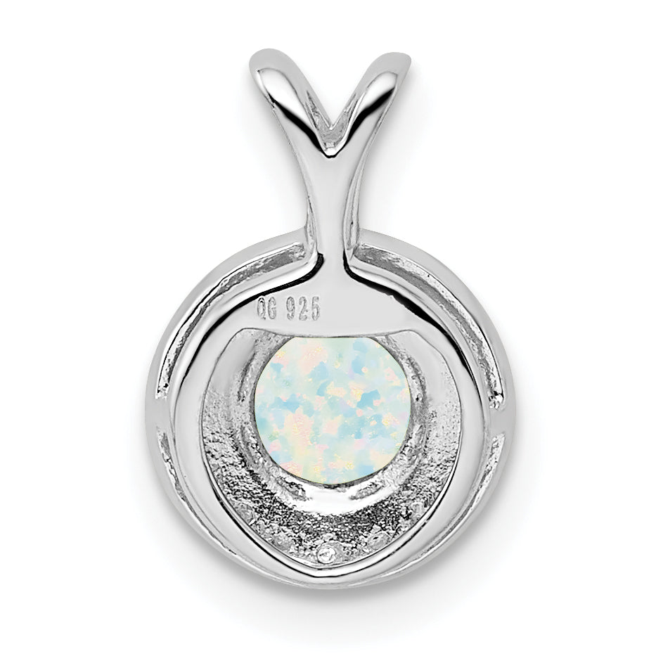 Sterling Silver Rhodium-Plated Diam. & Created Opal Pendant