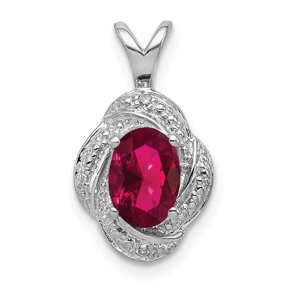 Sterling Silver Rhodium Plated Diamond And Lab Created Ruby Pendant