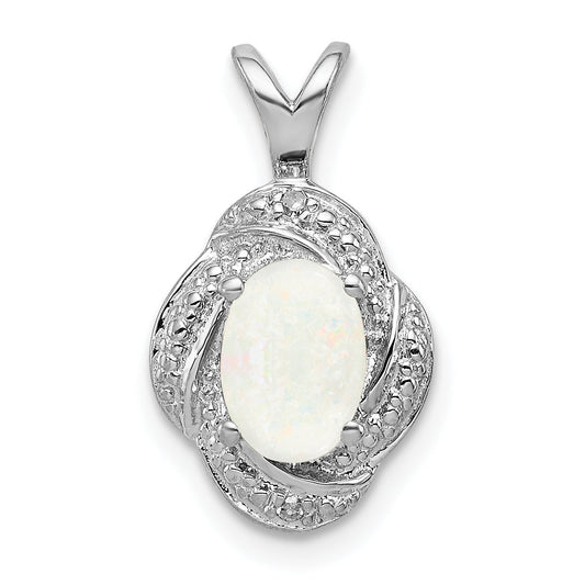 Sterling Silver Rhodium-Plated Diam. & Created Opal Pendant