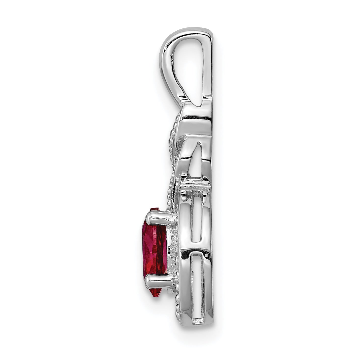 Sterling Silver Rhodium-Plated Created Ruby & Diam. Pendant