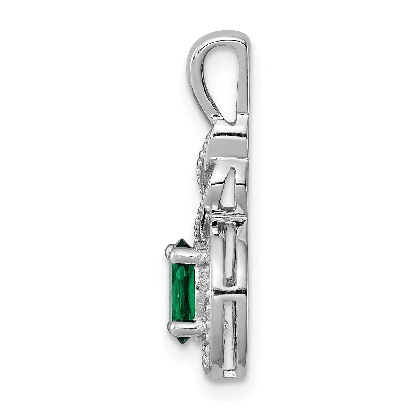Sterling Silver Rhodium-Plated Created Emerald & Diam. Pendant