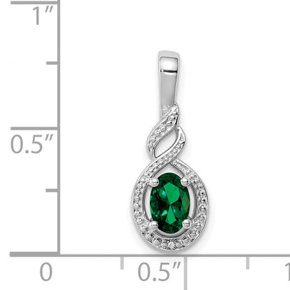 Sterling Silver Rhodium-Plated Created Emerald & Diam. Pendant