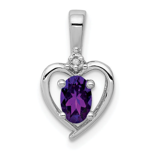 Sterling Silver Rhodium-Plated Amethyst & Diam. Pendant