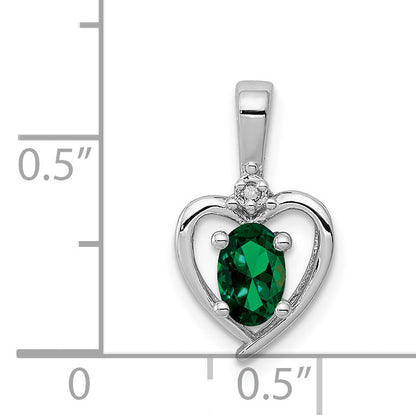 Sterling Silver Rhodium-Plated Created Emerald & Diam. Pendant