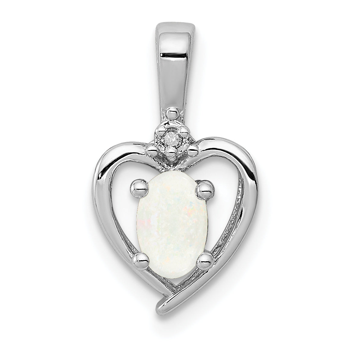 Sterling Silver Rhodium-Plated Created Opal & Diam. Pendant