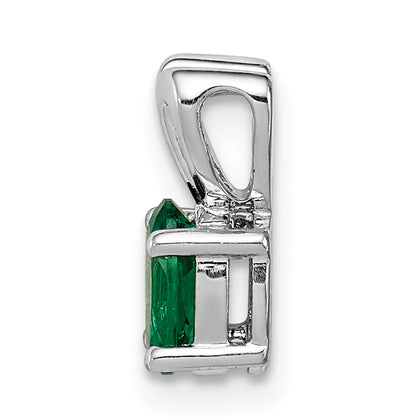 Sterling Silver Rhodium-Plated Created Emerald Pendant
