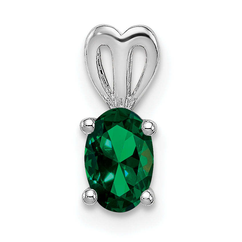 Sterling Silver Rhodium-Plated Created Emerald Pendant