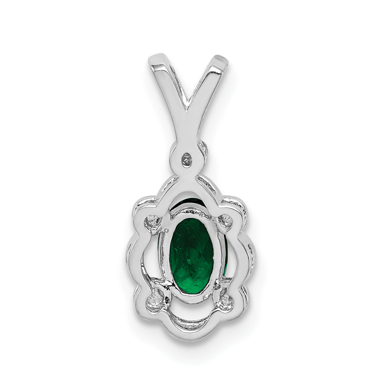Sterling Silver Rhodium-Plated Created Emerald & Diam. Pendant