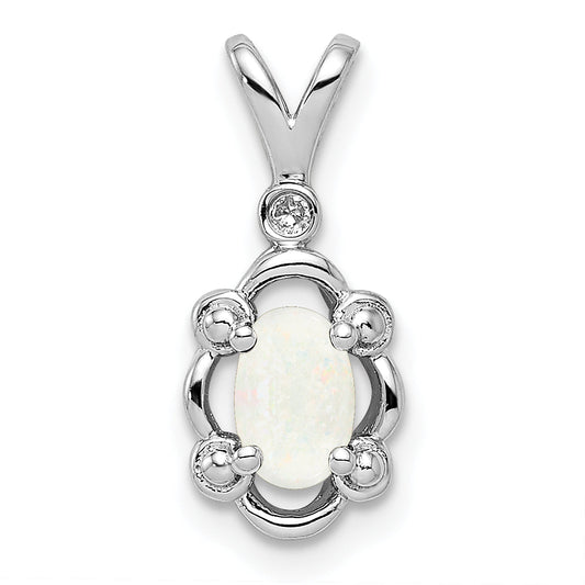 Sterling Silver Rhodium-Plated Created Opal & Diam. Pendant