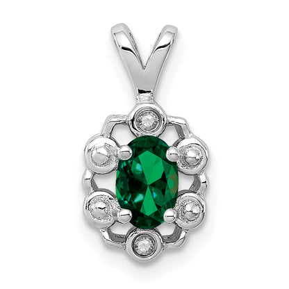 Sterling Silver Rhodium-Plated Created Emerald & Diam. Pendant