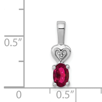 Sterling Silver Rhodium-Plated Created Ruby & Diam. Pendant