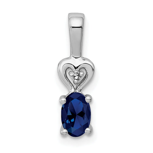 Sterling Silver Rhodium-Plated Created Sapphire & Diam. Pendant
