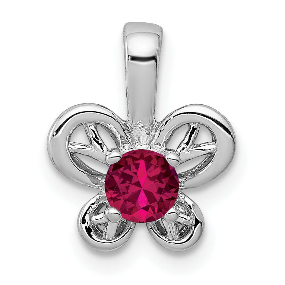 Sterling Silver Rhodium-Plated Created Ruby Pendant