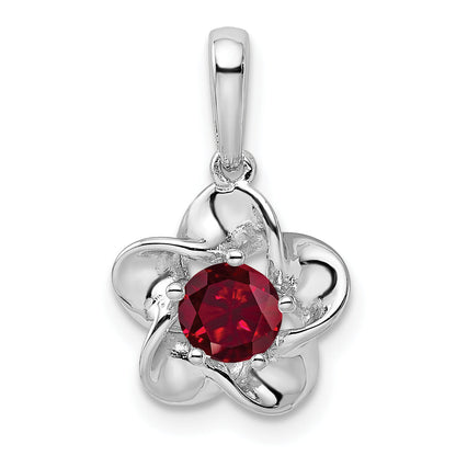 Sterling Silver Rhodium-Plated Floral Created Ruby Pendant
