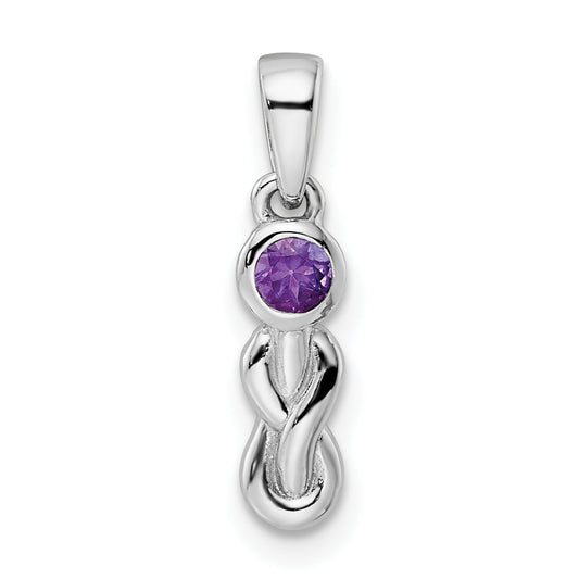 Sterling Silver Rhodium-Plated Amethyst Infinity Birthstone Pendant