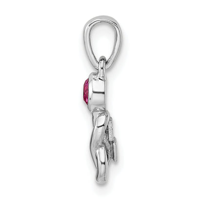 Sterling Silver Rh-Plated Polished Created Ruby Infinity Birthstone Pendant
