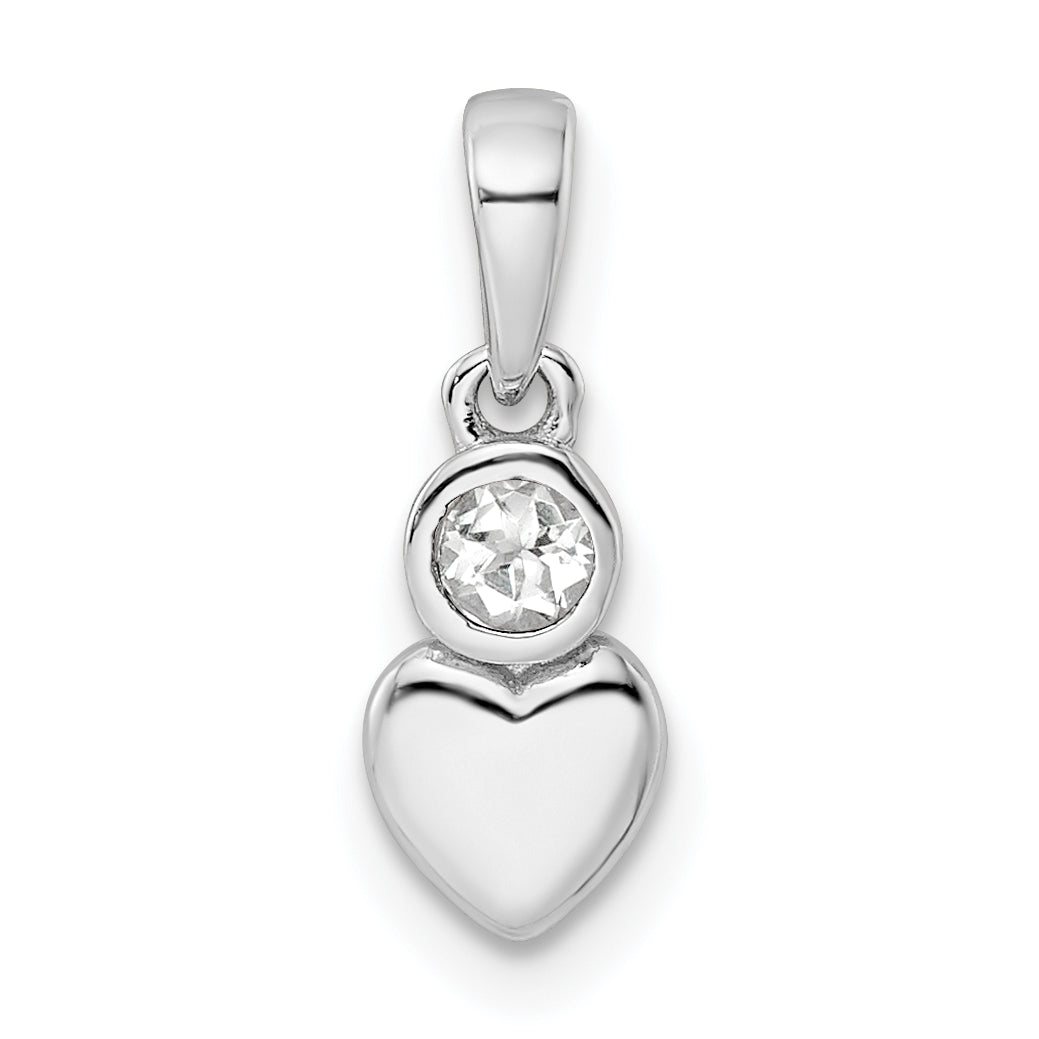 Sterling Silver Rhodium-Plated Polished White Topaz Heart Pendant