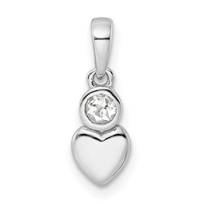 Sterling Silver Rhodium-Plated Polished White Topaz Heart Pendant