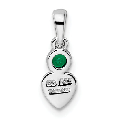 Sterling Silver Rhodium-Plated Lab Created Emerald Heart Pendant