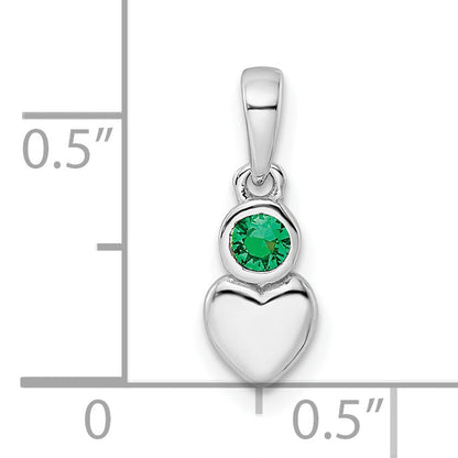 Sterling Silver Rhodium-Plated Lab Created Emerald Heart Pendant