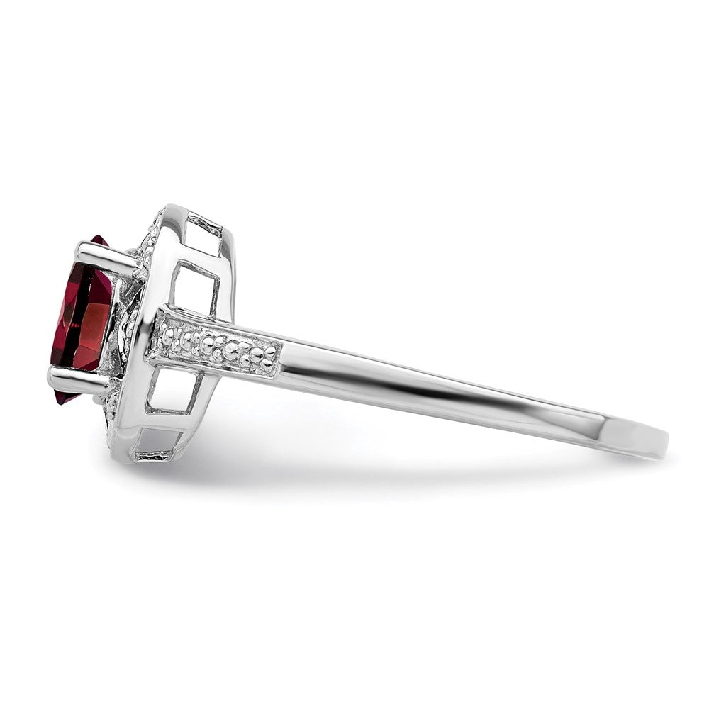 Sterling Silver Rhodium-Plated Diam. & Garnet Ring