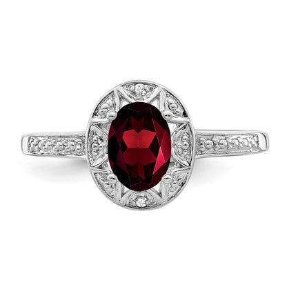 Sterling Silver Rhodium-Plated Diam. & Garnet Ring