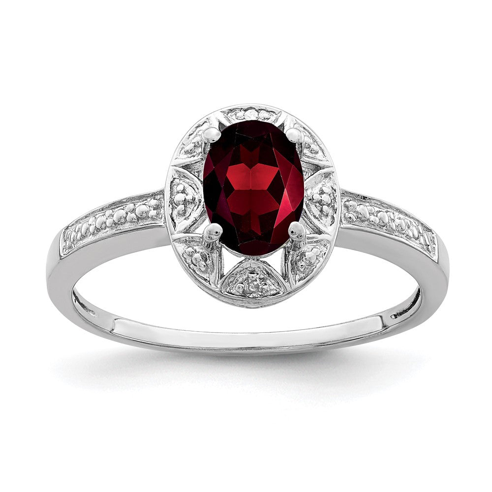 Sterling Silver Rhodium-Plated Diam. & Garnet Ring