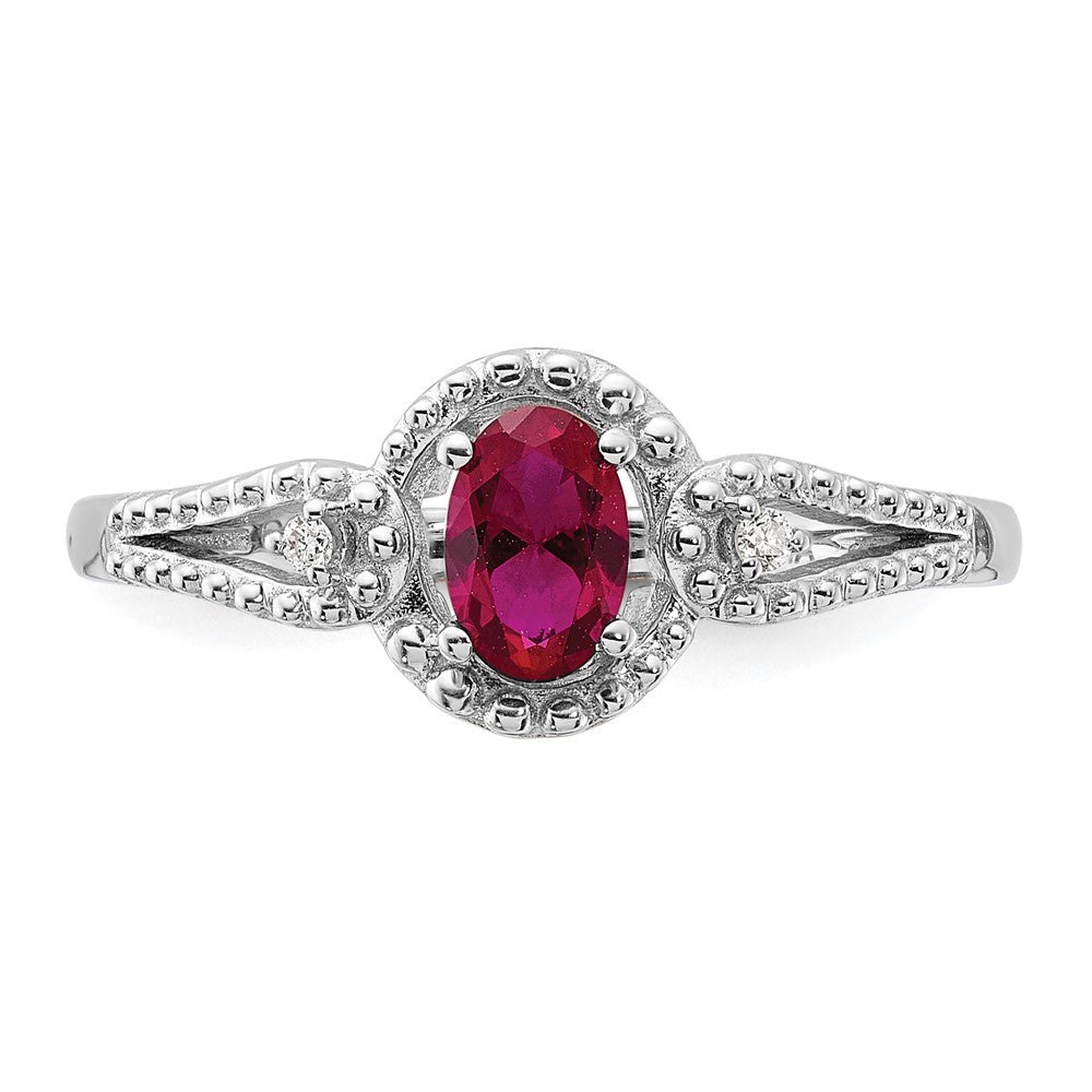 Sterling Silver Rhodium-Plated Created Ruby & Diam. Ring