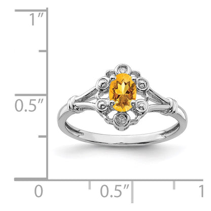 Sterling Silver Rhodium-Plated Citrine & Diam. Ring