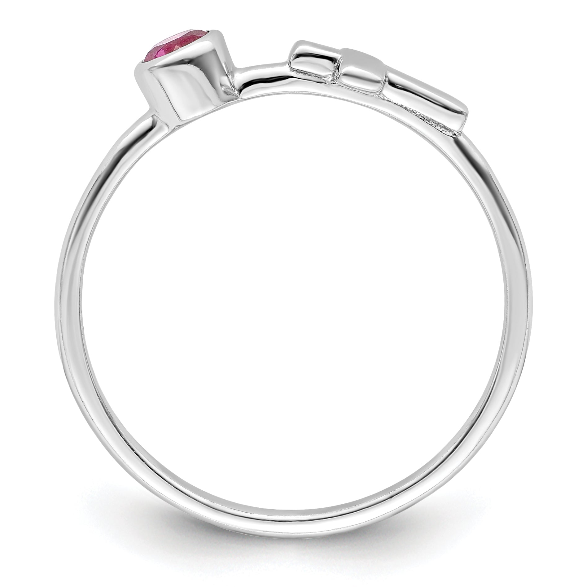 Sterling Silver Rhodium-Plated Polished Cross Pink Tourmaline Ring