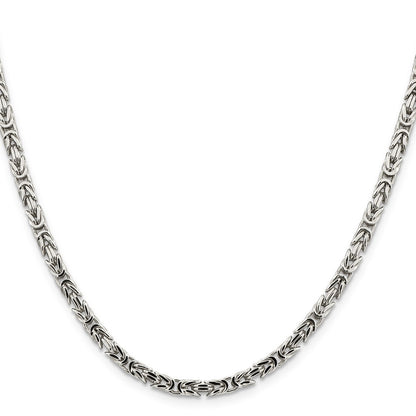 30 Inch Sterling Silver 3.25mm Byzantine Chain Necklace