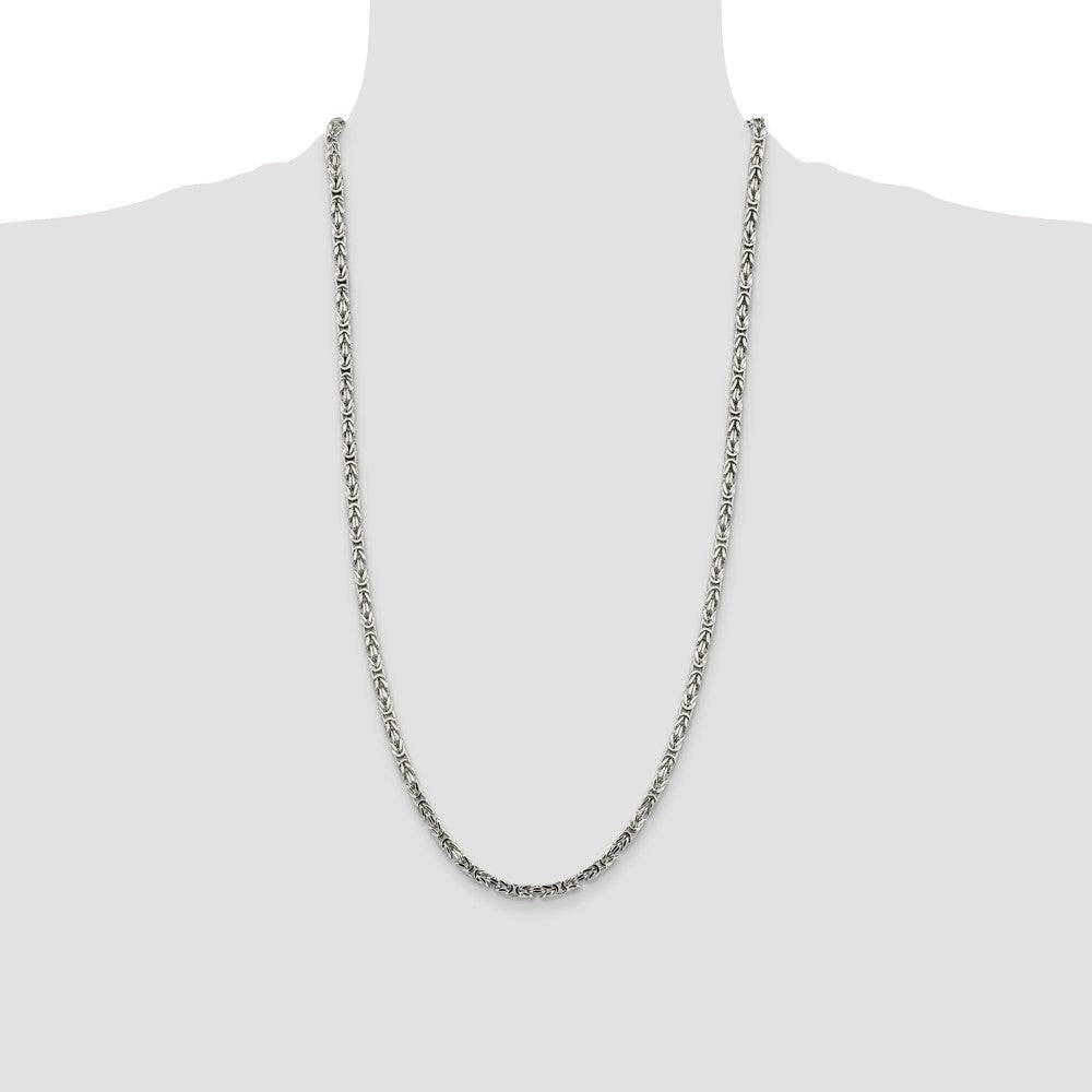 28 Inch Sterling Silver 3.25mm Byzantine Chain Necklace