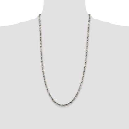 28 Inch Sterling Silver 3.25mm Byzantine Chain Necklace