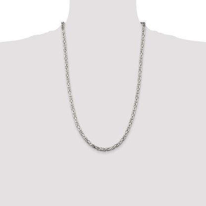 26 Inch Sterling Silver 4.25mm Byzantine Chain Necklace
