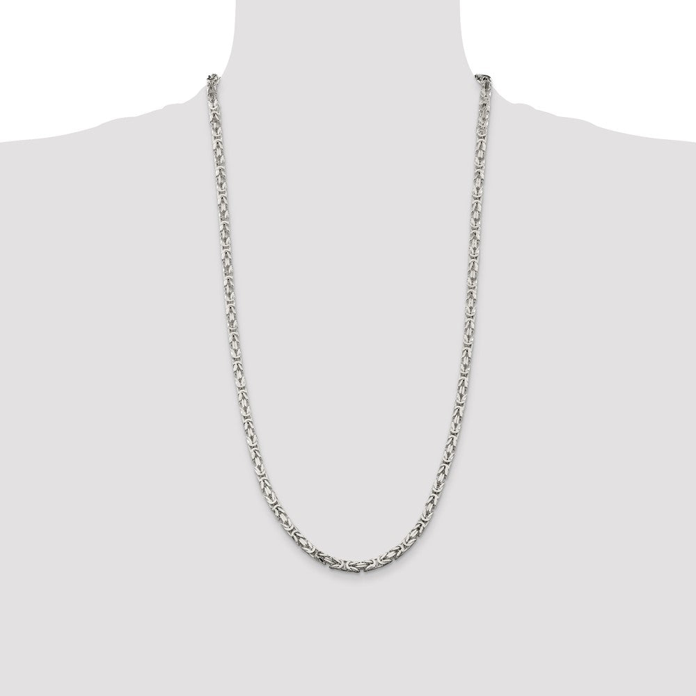28 Inch Sterling Silver 4.25mm Byzantine Chain Necklace