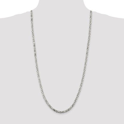 30 Inch Sterling Silver 4.25mm Byzantine Chain Necklace