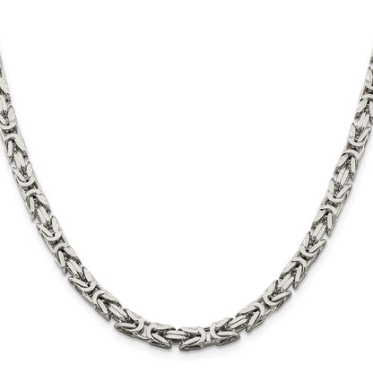 26 Inch Sterling Silver 5mm Byzantine Chain Necklace