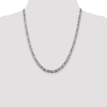 22 Inch Sterling Silver 5mm Byzantine Chain Necklace