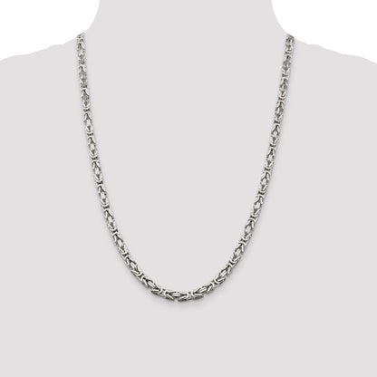 24 Inch Sterling Silver 5mm Byzantine Chain Necklace