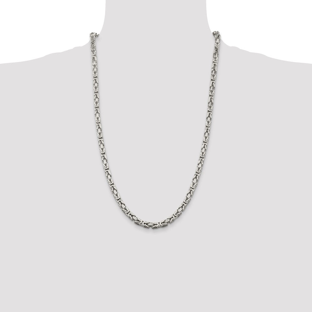 26 Inch Sterling Silver 5mm Byzantine Chain Necklace