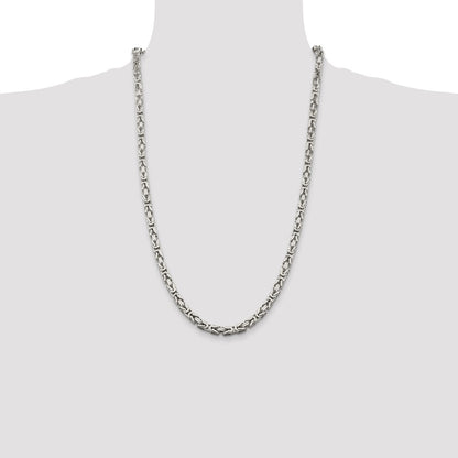 26 Inch Sterling Silver 5mm Byzantine Chain Necklace