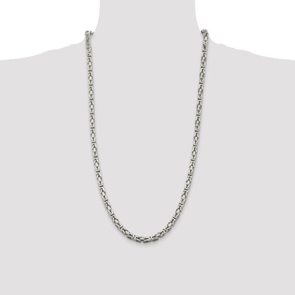 28 Inch Sterling Silver 5mm Byzantine Chain Necklace